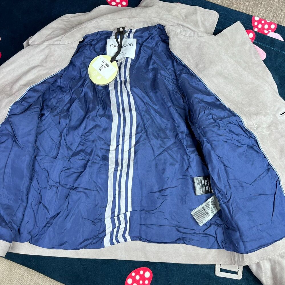 Oakwood NWT 100% Goat Suede Gray Trench Jacket Leather Paris Size XS - Picture 3 of 9